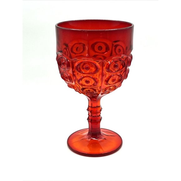 Viking Glass Yesteryear Bullseye Red Amberina Chalice Footed Bowl 8.75" - Picture 9 of 9